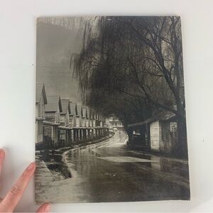 Vintage 8x10 Black White Photo Signed Telschow Street Flood Car Trees Sign 50s